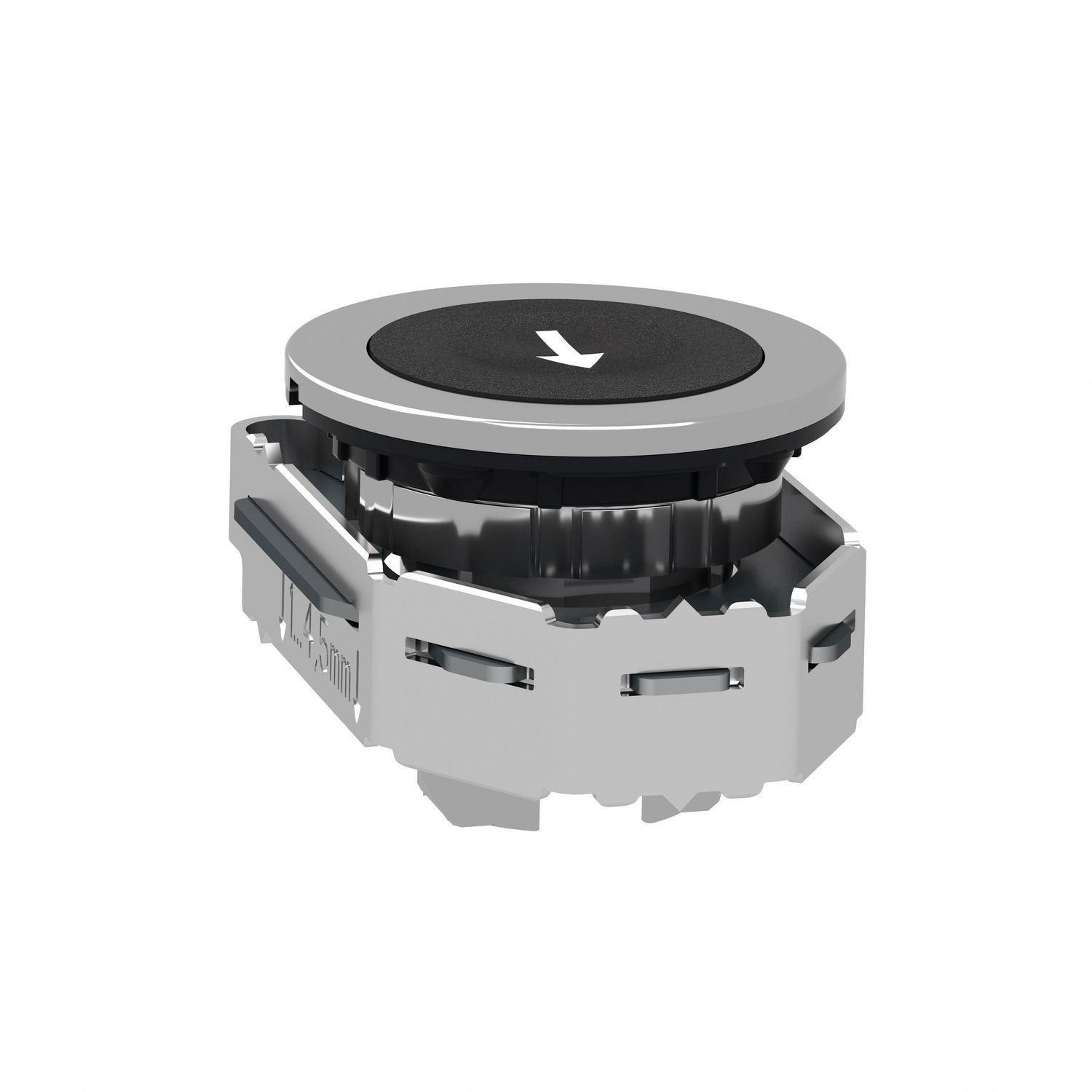 Picture of Flush mounted push button head, Harmony XB4, metal, black, 30mm, spring return, marked DOWN ARROW