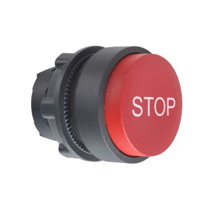 Picture of Projecting push button head 40mm, Harmony XB5, plastic, red, 22mm, spring return, marked STOP
