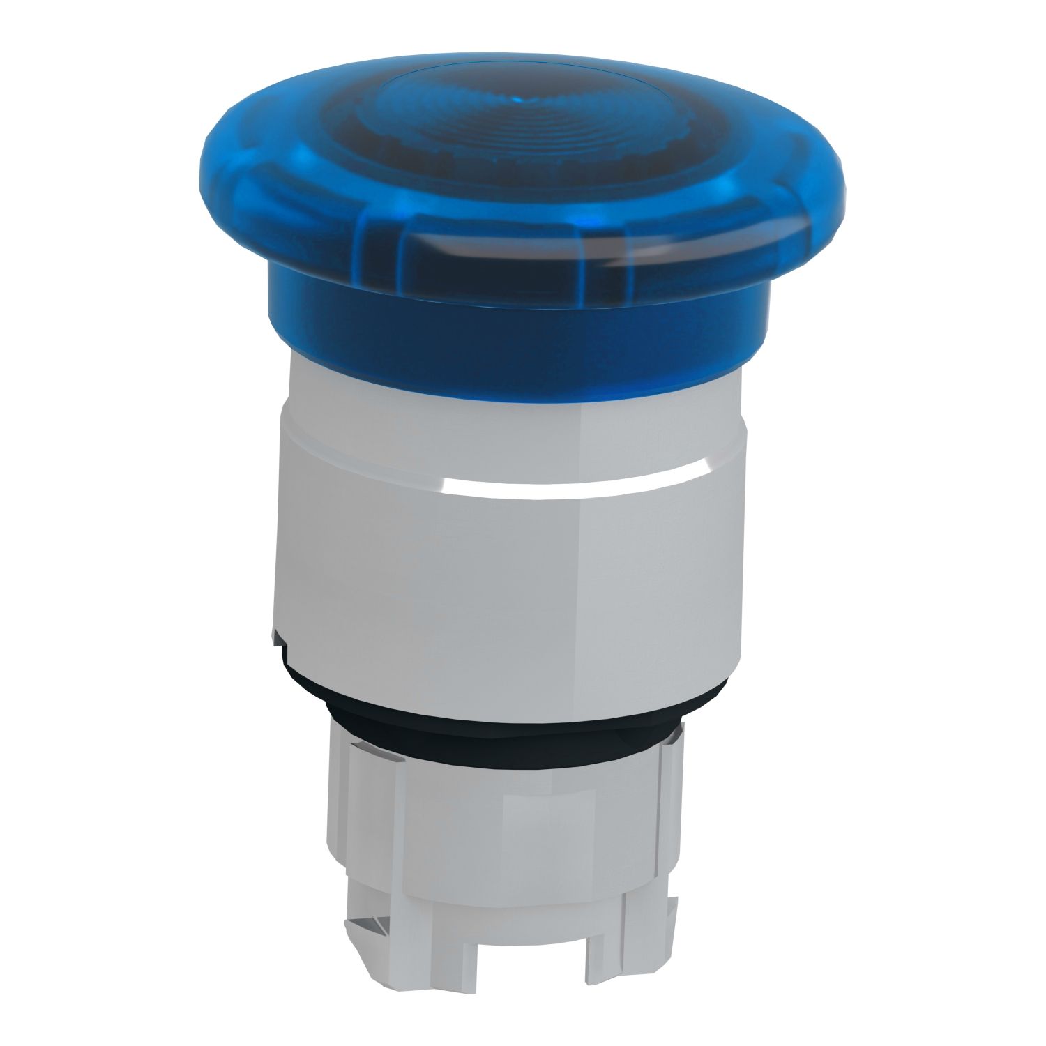 Picture of Head for illuminated push button, Harmony XB4, metal, blue mushroom 40mm, 22mm, universal LED, spring return