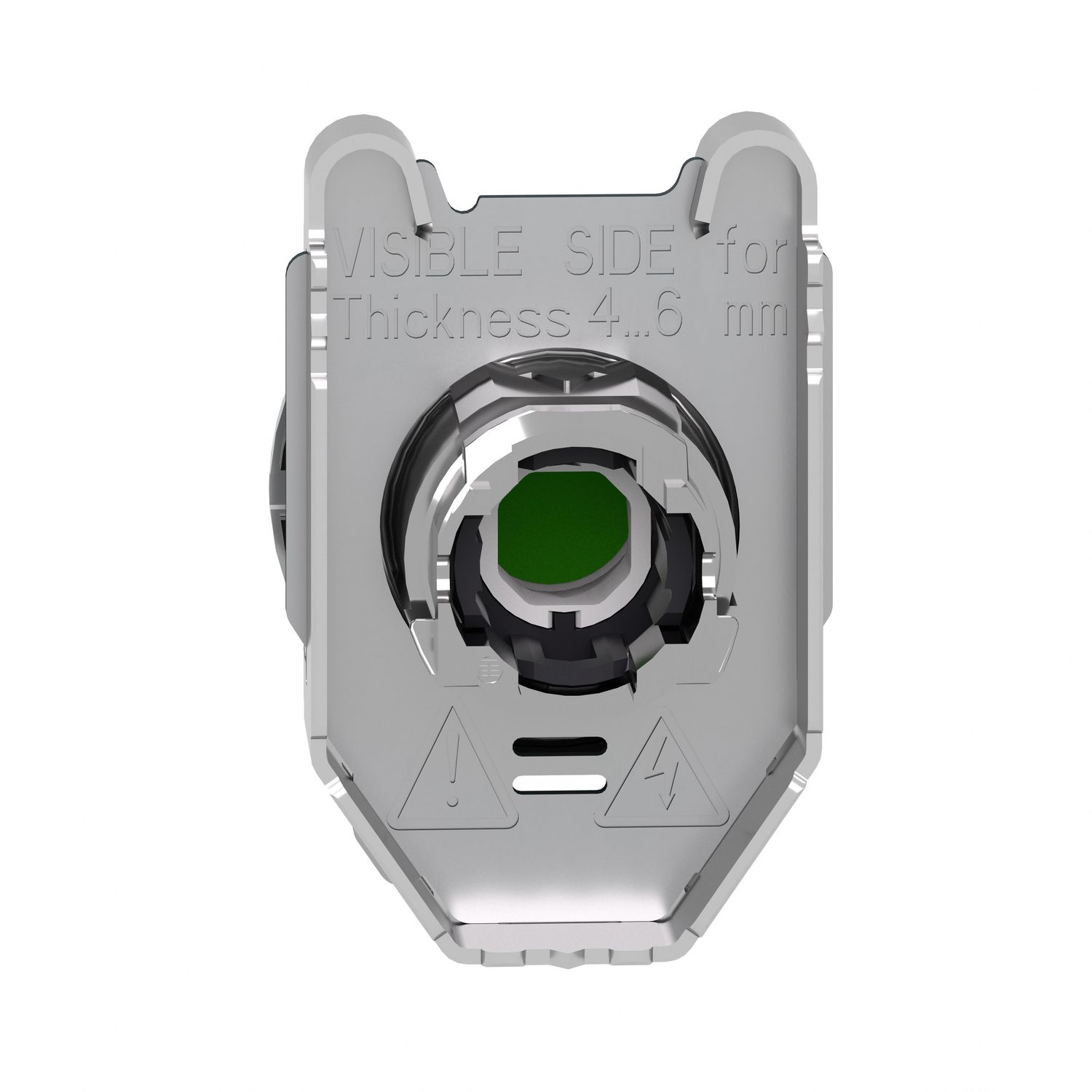 Picture of Head for illuminated push button, Harmony XB4, plastic, green projecting, 30mm, universal LED, spring return, plain lens