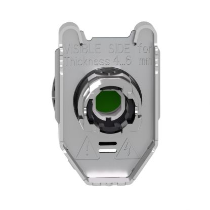 Picture of Head for illuminated push button, Harmony XB4, plastic, green projecting, 30mm, universal LED, spring return, plain lens