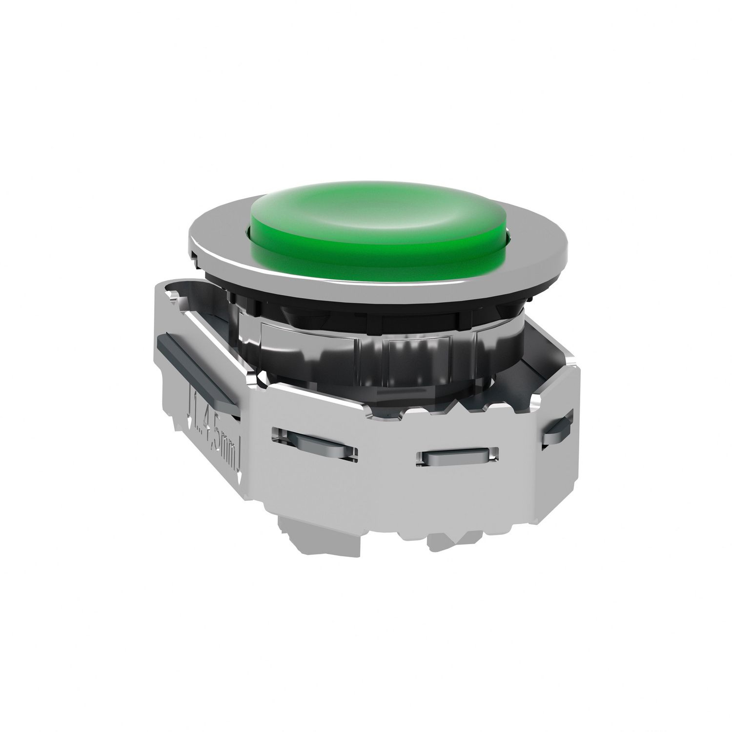 Picture of Head for illuminated push button, Harmony XB4, plastic, green projecting, 30mm, universal LED, spring return, plain lens