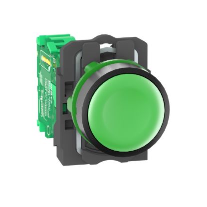 Picture of Wireless and batteryless transmitter, Harmony XB5R, push button, plastic, green, 22mm, spring return