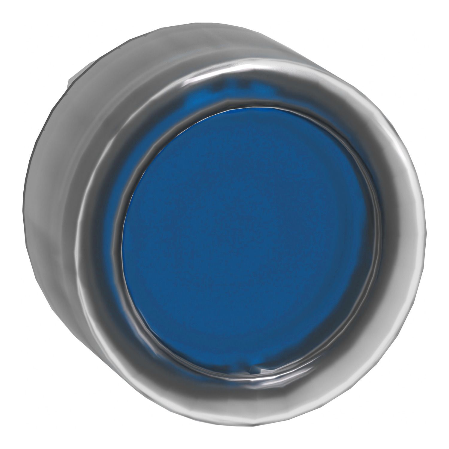 Picture of Head for illuminated push button, Harmony XB4, metal, blue flush, 22mm, universal LED, spring return, clear boot