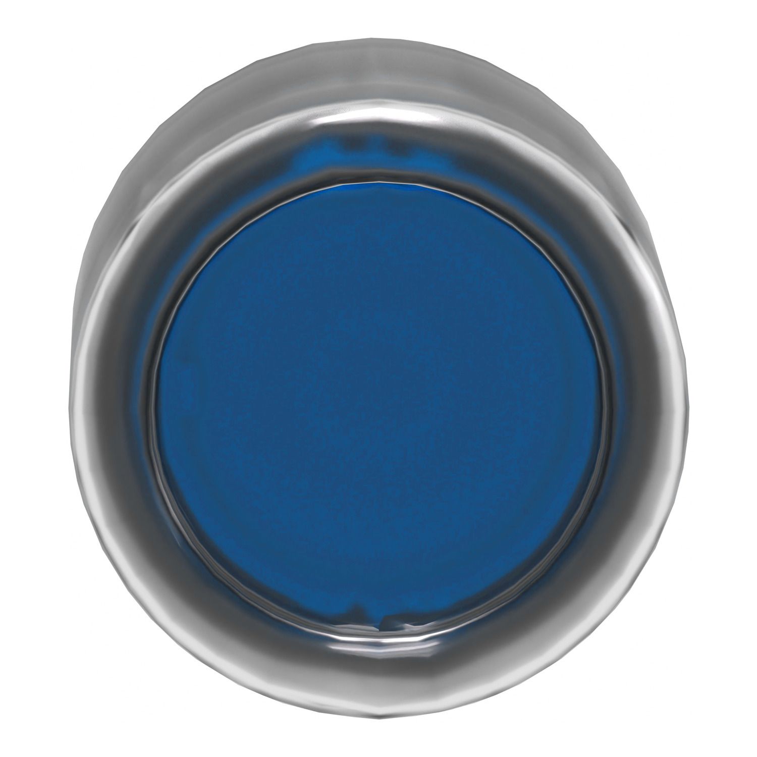 Picture of Head for illuminated push button, Harmony XB4, metal, blue flush, 22mm, universal LED, spring return, clear boot