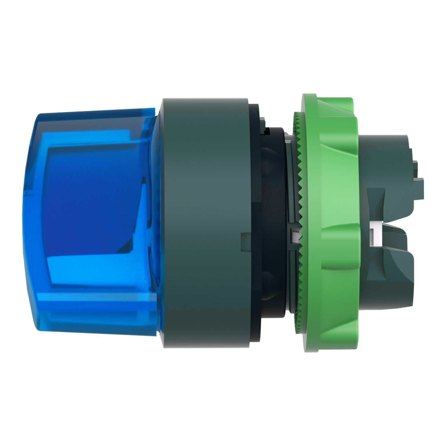 Picture of Head for illuminated selector switch, Harmony XB5, dark grey plastic, blue handle, 22mm, universal LED, 2 positions