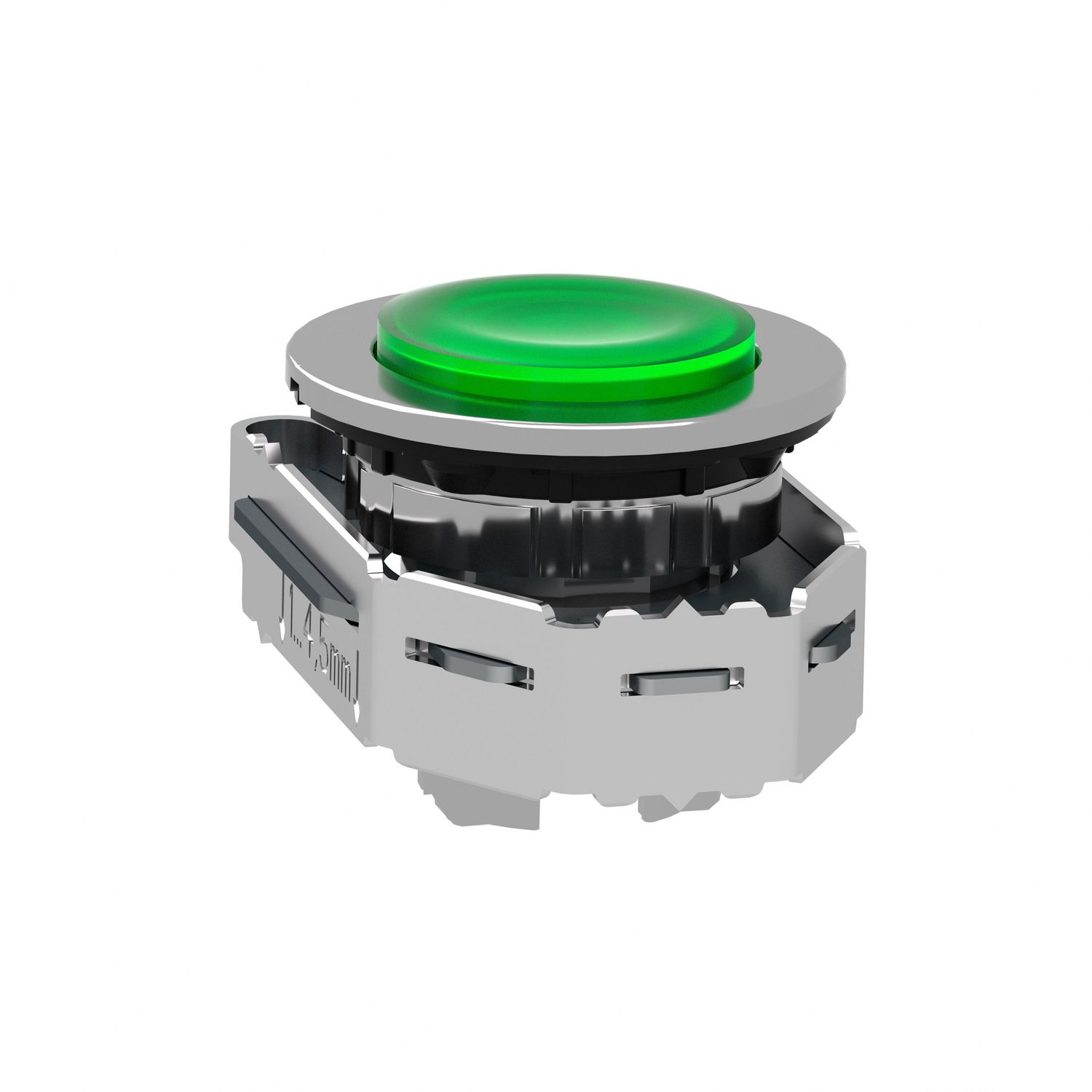 Picture of Head for illuminated push button, Harmony XB4, metal, green projecting, 30mm, universal LED, push-push, unmarked
