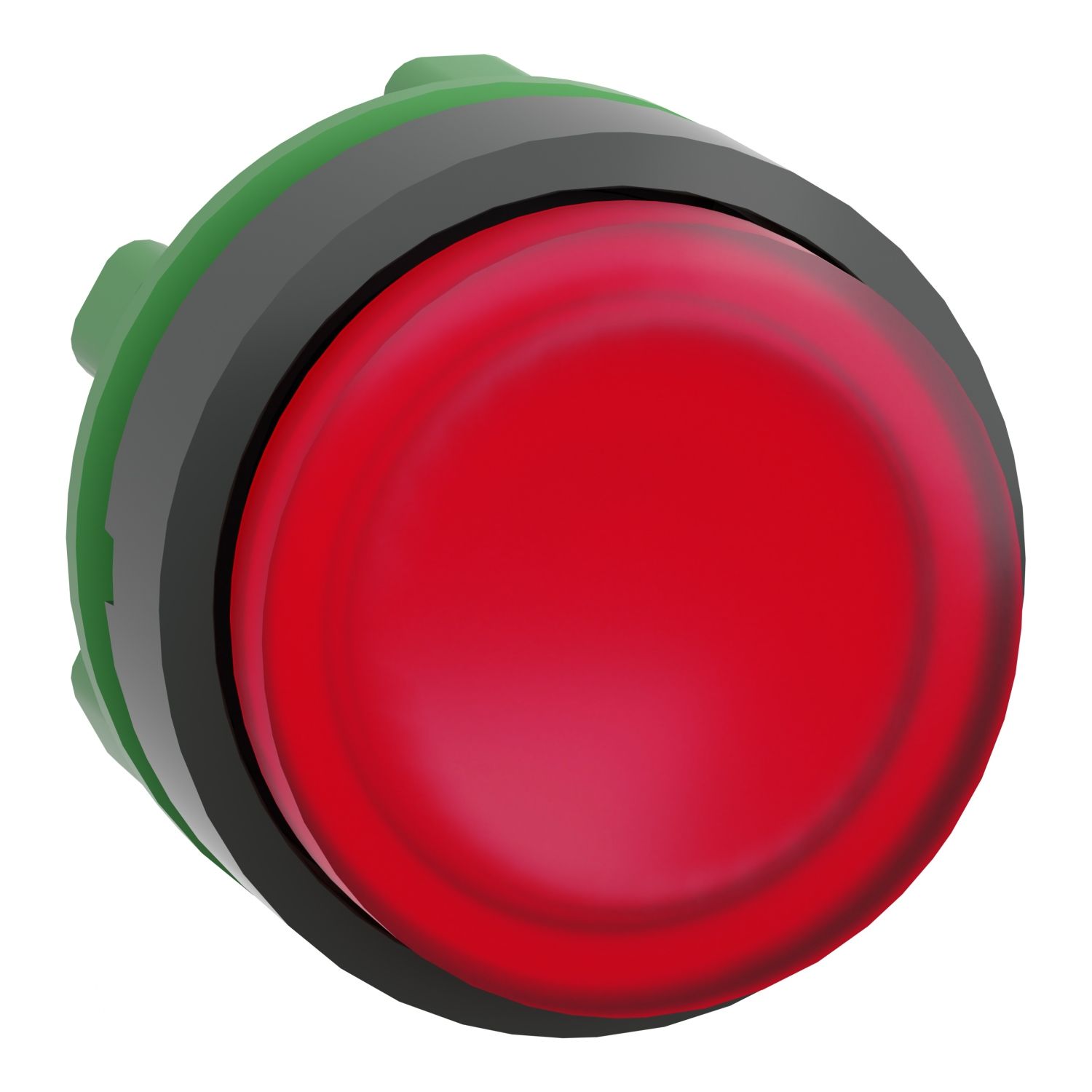 Picture of Head for illuminated push button, Harmony XB5, plastic, red projecting, 22mm, universal LED, spring return, plain lens