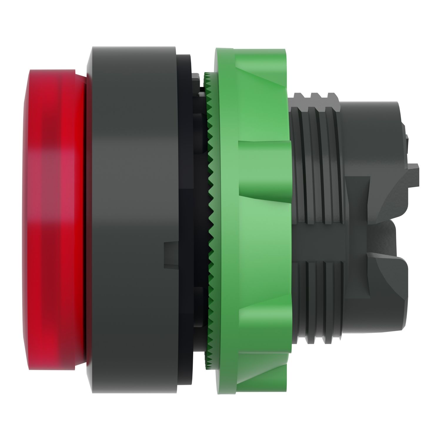 Picture of Head for illuminated push button, Harmony XB5, plastic, red projecting, 22mm, universal LED, spring return, plain lens