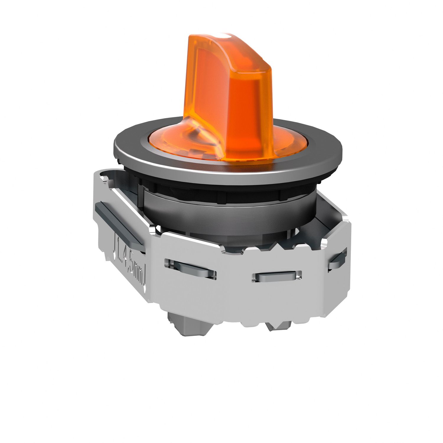 Picture of Head for illuminated selector switch, Harmony XB4, metal, orange handle, 30mm, universal LED, 3 positions, to center