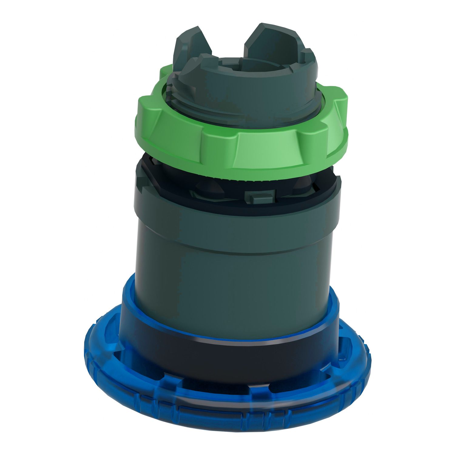 Picture of Head for illuminated push button, Harmony XB5, plastic, blue mushroom 40mm, 22mm, latching turn to release, clear boot