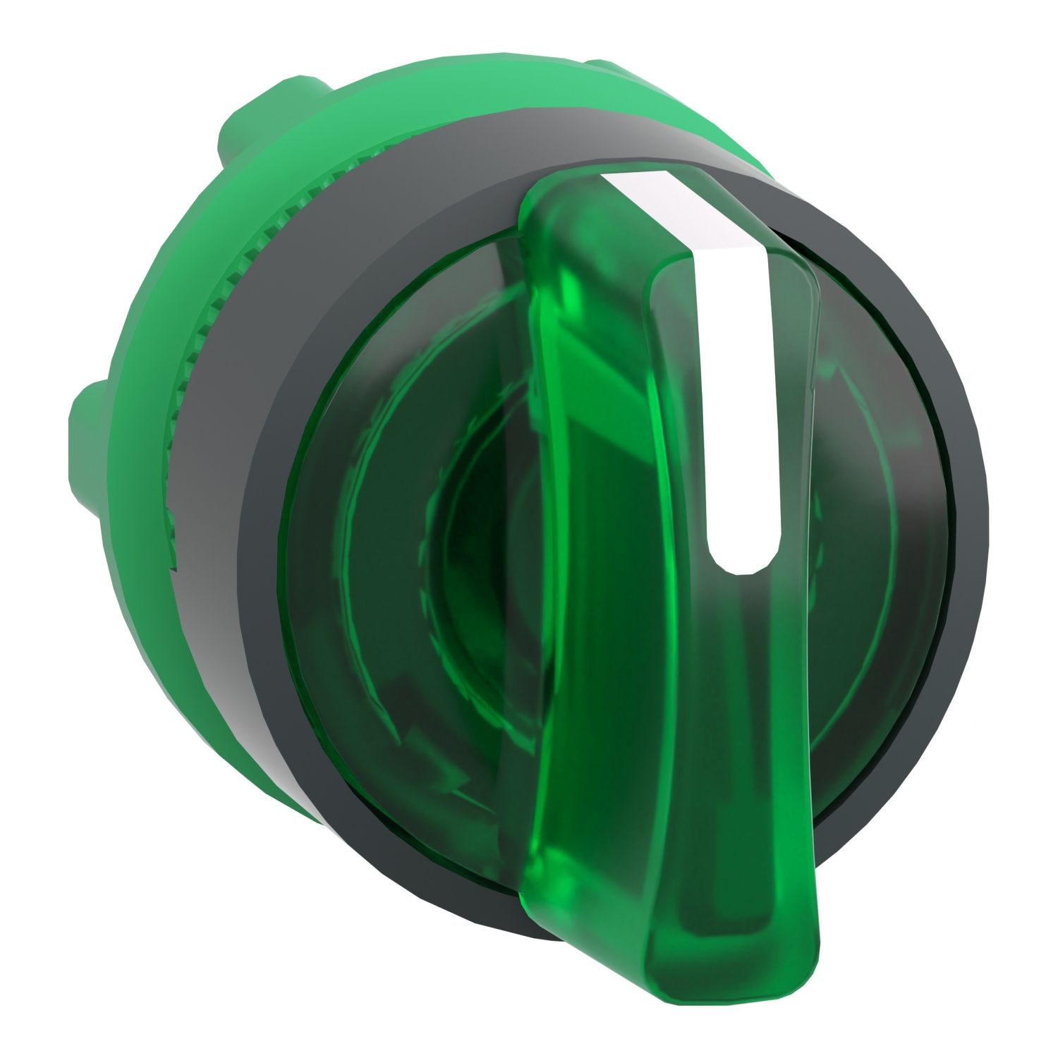Picture of Head for illuminated selector switch, Harmony XB5, dark grey plastic, green handle, 22mm, universal LED, 3 positions,right to center