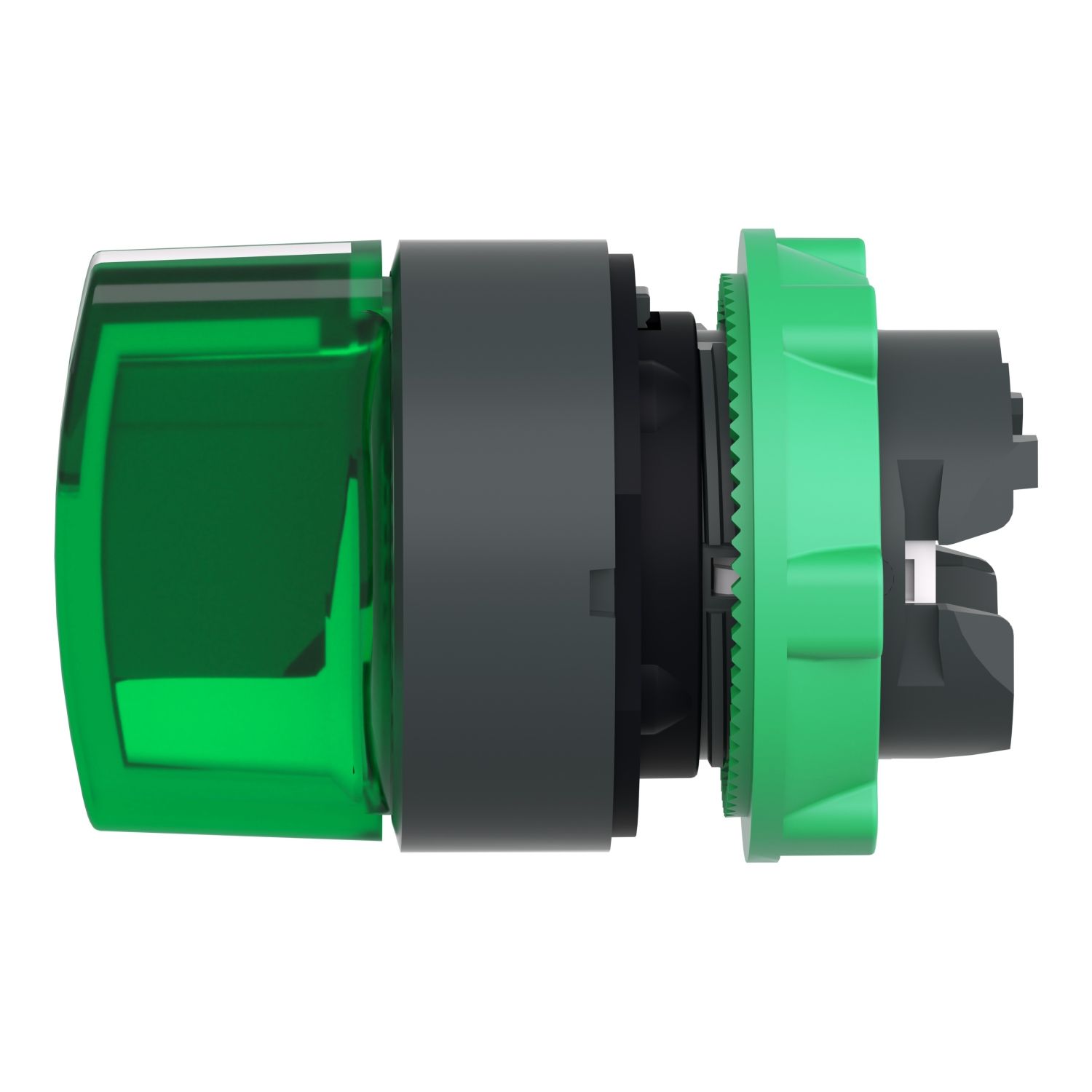 Picture of Head for illuminated selector switch, Harmony XB5, dark grey plastic, green handle, 22mm, universal LED, 3 positions,right to center