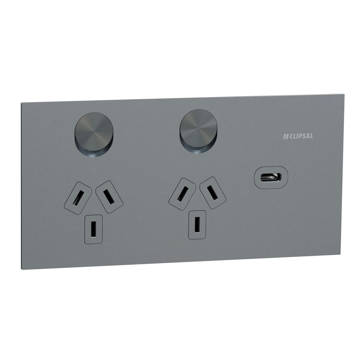 Picture of Double Switch Power Point, Clipsal Solis T Series, with USB C Charger, Horizontal Mount, 230V-240V, 10A