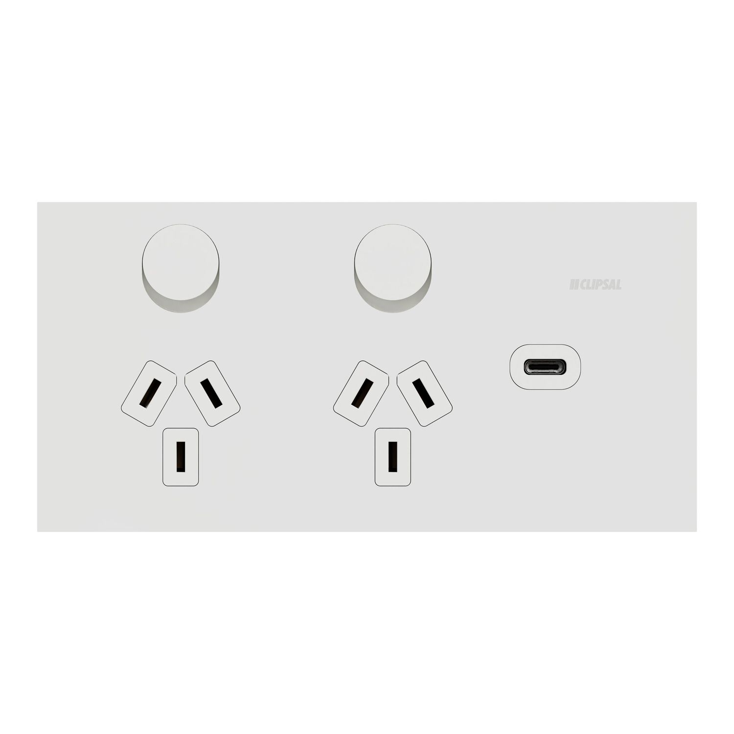 Picture of Double Switch Power Point, Clipsal Solis T Series, with USB C Charger, Horizontal Mount, 230V-240V, 10A