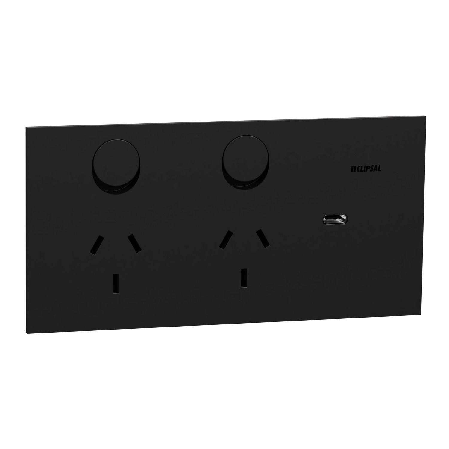 Picture of Double Switch Power Point, Clipsal Solis, Double Switch Power Point with USB C Charger, Horizontal Mount, 230V-240V, 10A