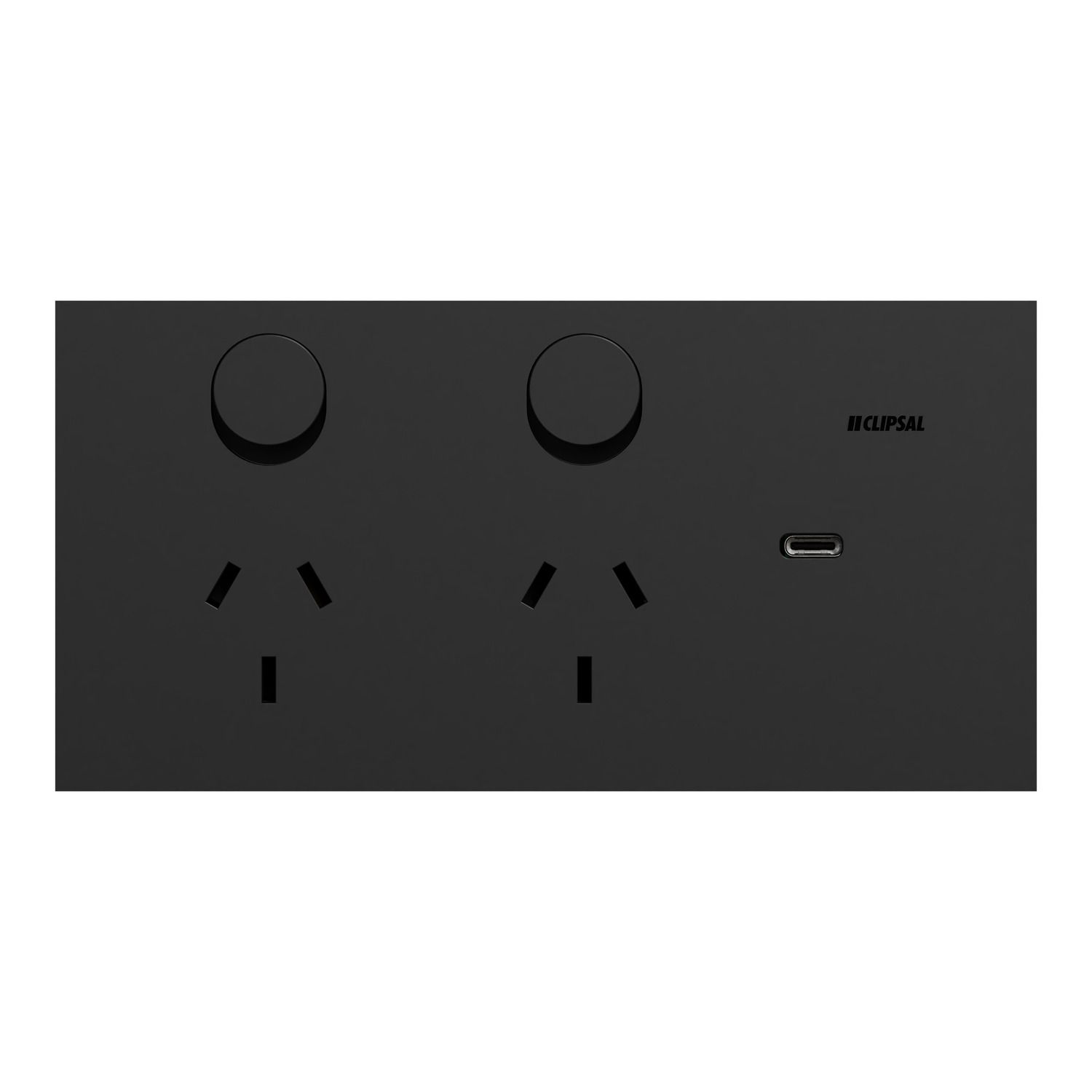 Picture of Double Switch Power Point, Clipsal Solis, Double Switch Power Point with USB C Charger, Horizontal Mount, 230V-240V, 10A
