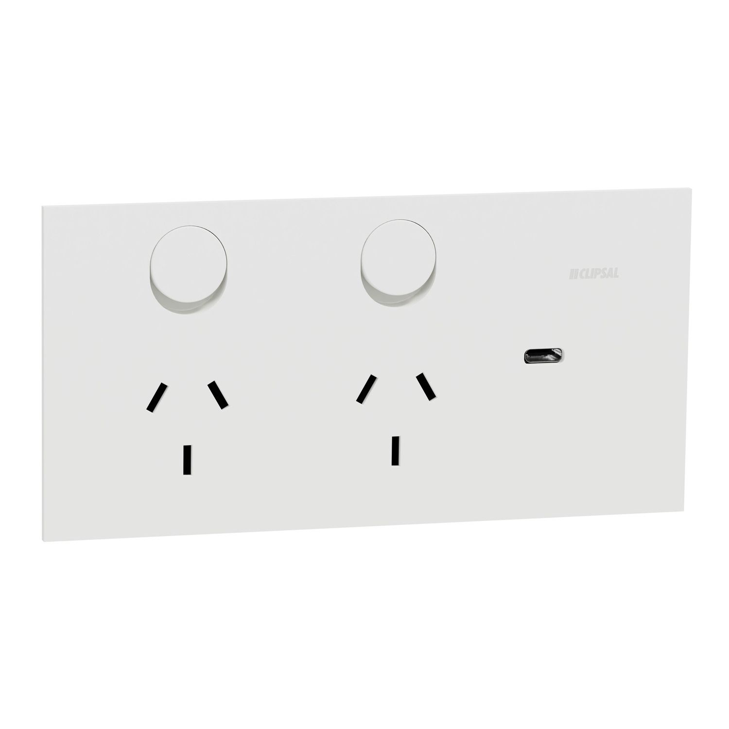 Picture of Double Switch Power Point, Clipsal Solis, Double Switch Power Point with USB C Charger, Horizontal Mount, 230V-240V, 10A