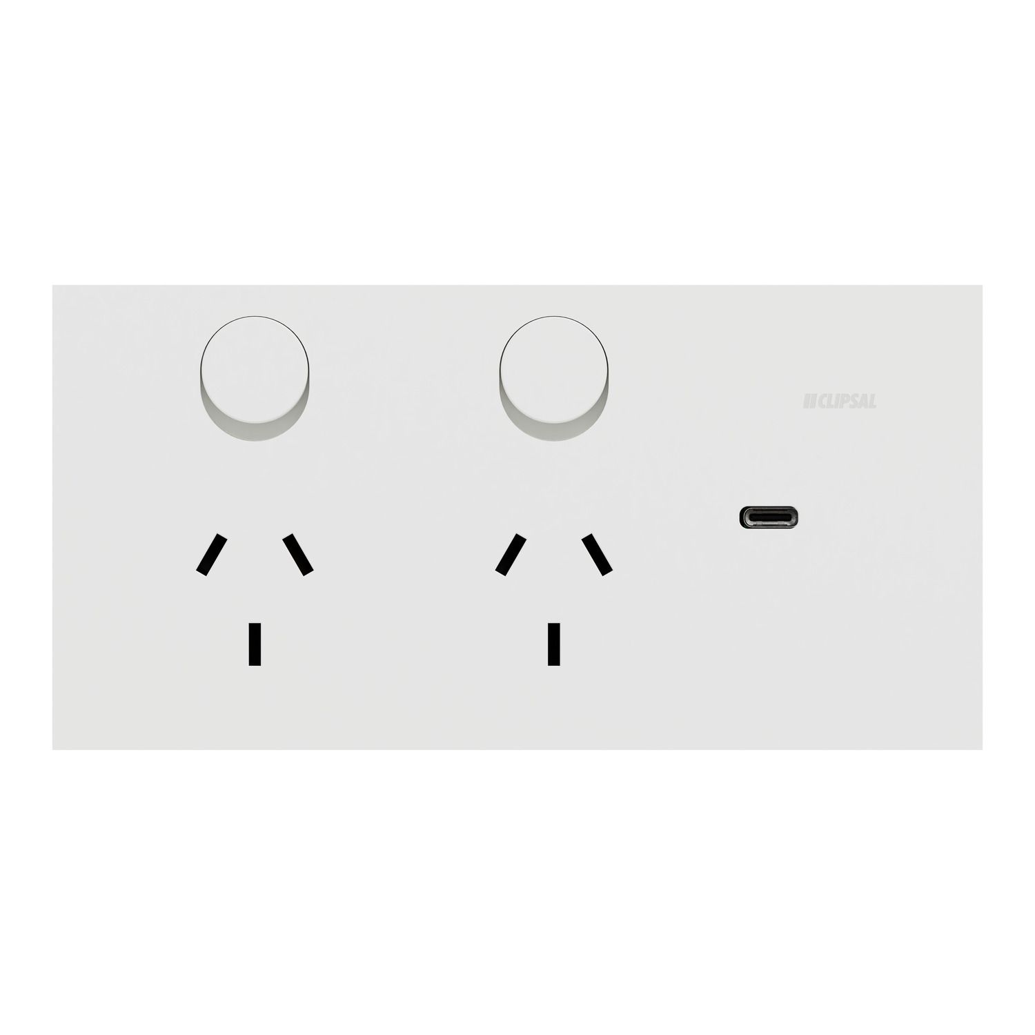 Picture of Double Switch Power Point, Clipsal Solis, Double Switch Power Point with USB C Charger, Horizontal Mount, 230V-240V, 10A