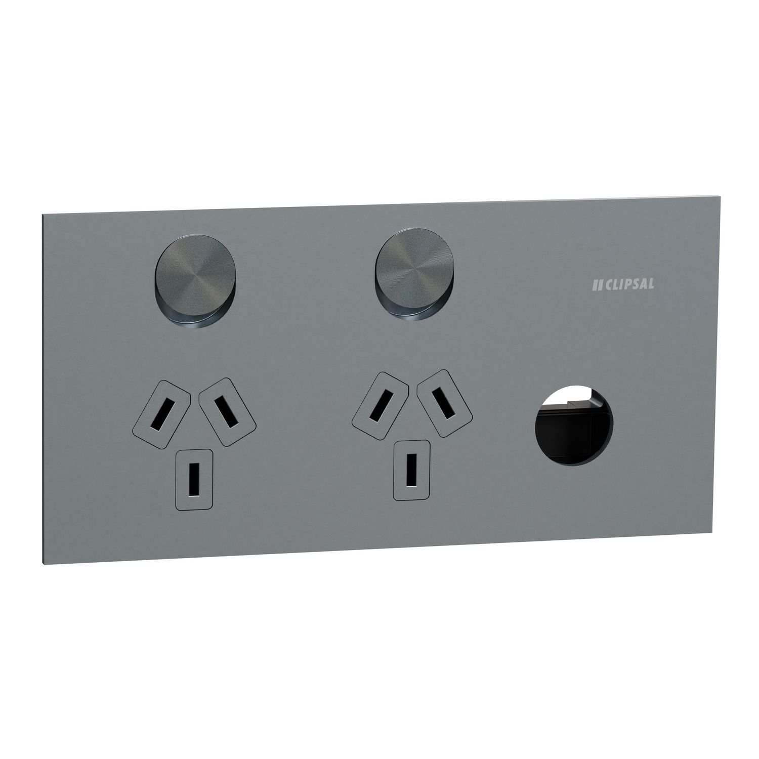 Picture of Double Switch Power Point, Clipsal Solis T Series, Horizontal Mount, 230V-240V, 10A, Removable Extra Switch