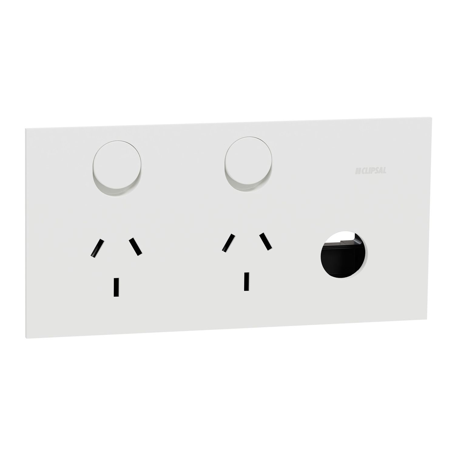 Picture of Double Switch Power Point, Clipsal Solis, Horizontal Mount, 230V-240V, 10A, Removable Extra Switch