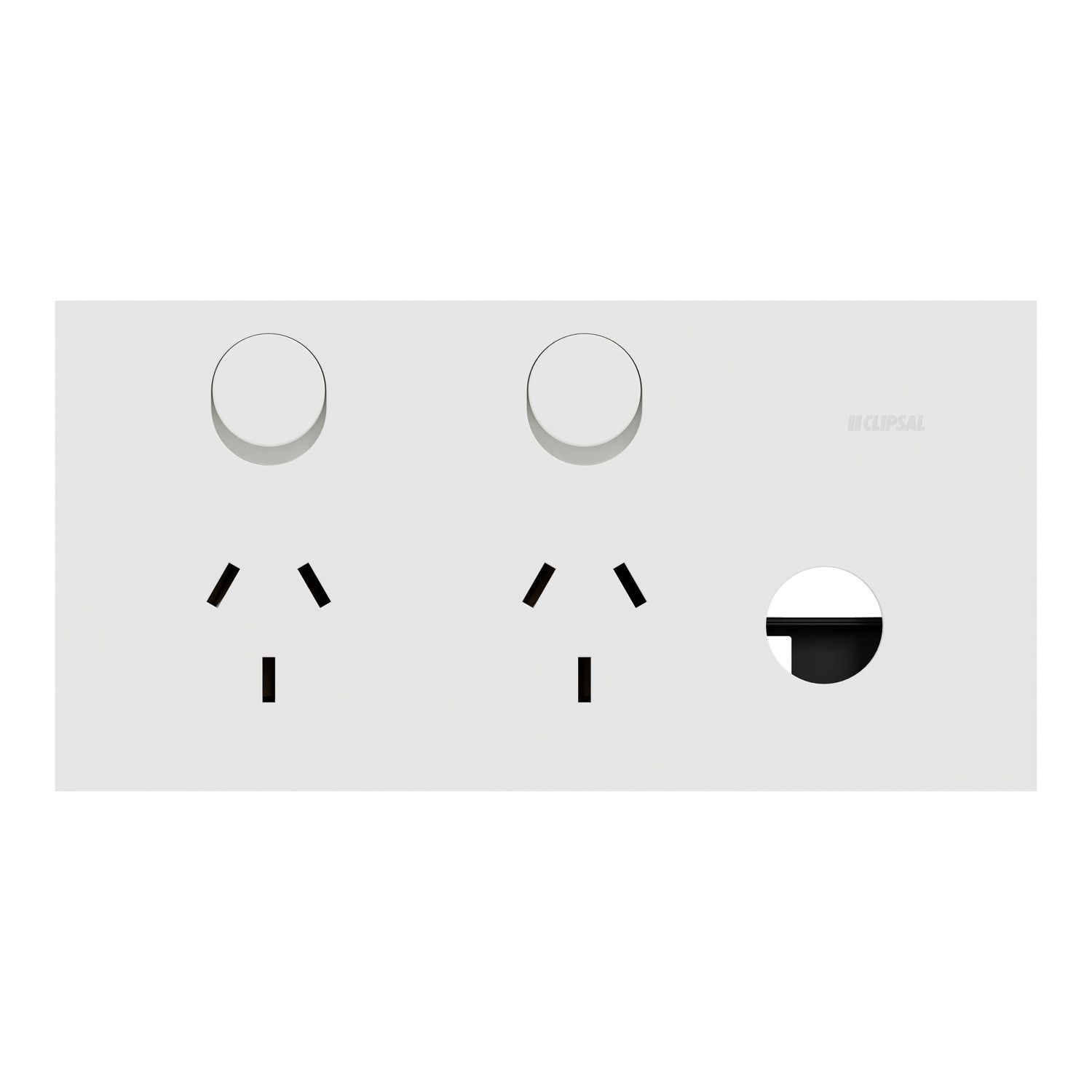 Picture of Double Switch Power Point, Clipsal Solis, Horizontal Mount, 230V-240V, 10A, Removable Extra Switch