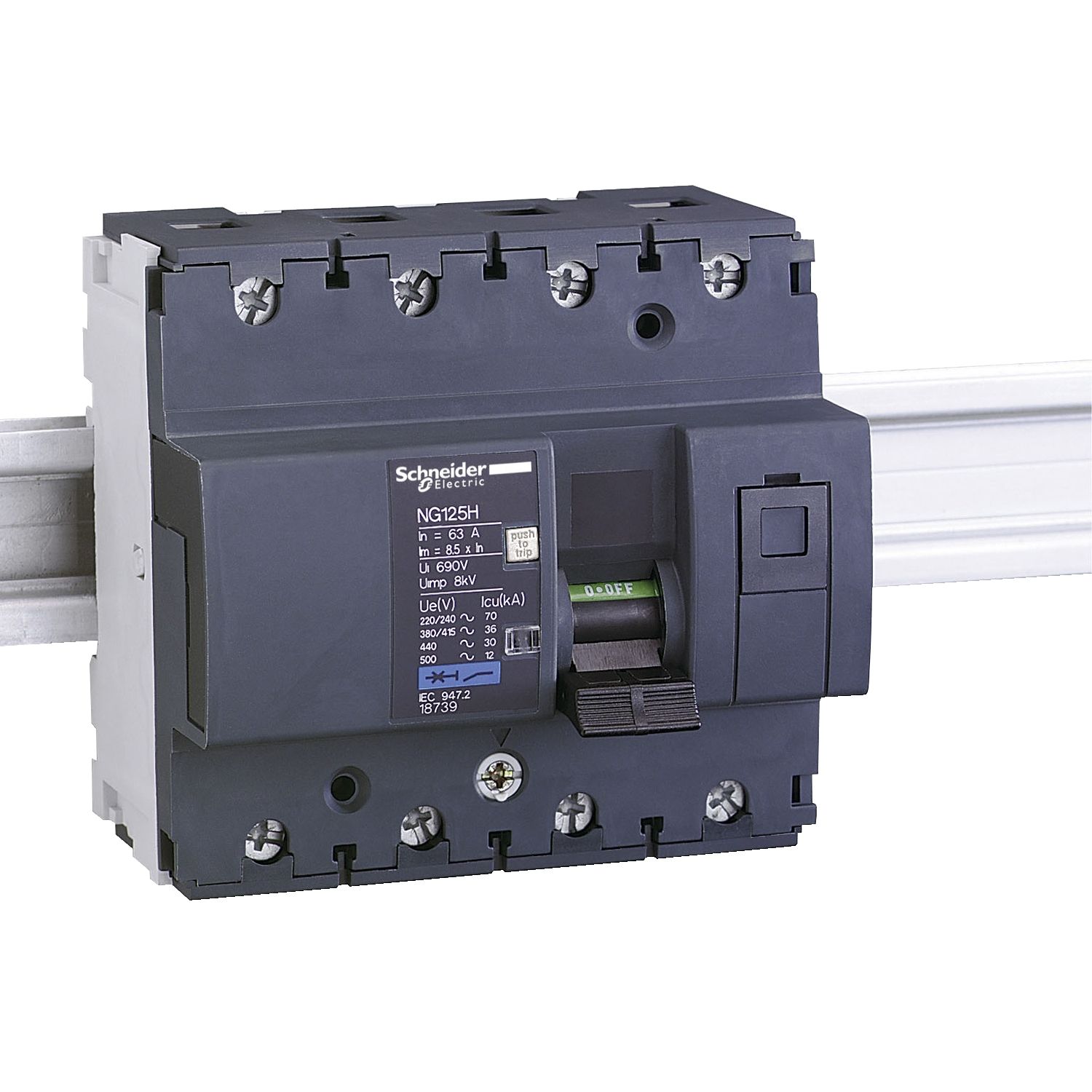 Picture of Miniature circuit breaker (MCB), Acti9 NG125H, 4P, 50A, C curve, 36kA (IEC/EN 60947-2)