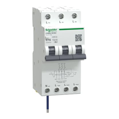Picture of Residual current breaker with overcurrent protection (RCBO), Acti9 iC60 RCBO, 3P+Ns, C Curve, 16A, 10mA, A type, 6000A