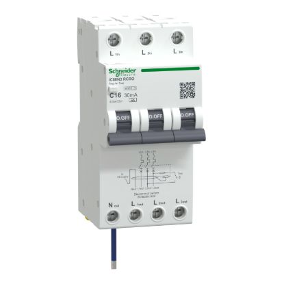 Picture of Residual current breaker with overcurrent protection (RCBO), Acti9 iC60 RCBO, 3P+Ns, C Curve, 16A, 30mA, A type, 6000A