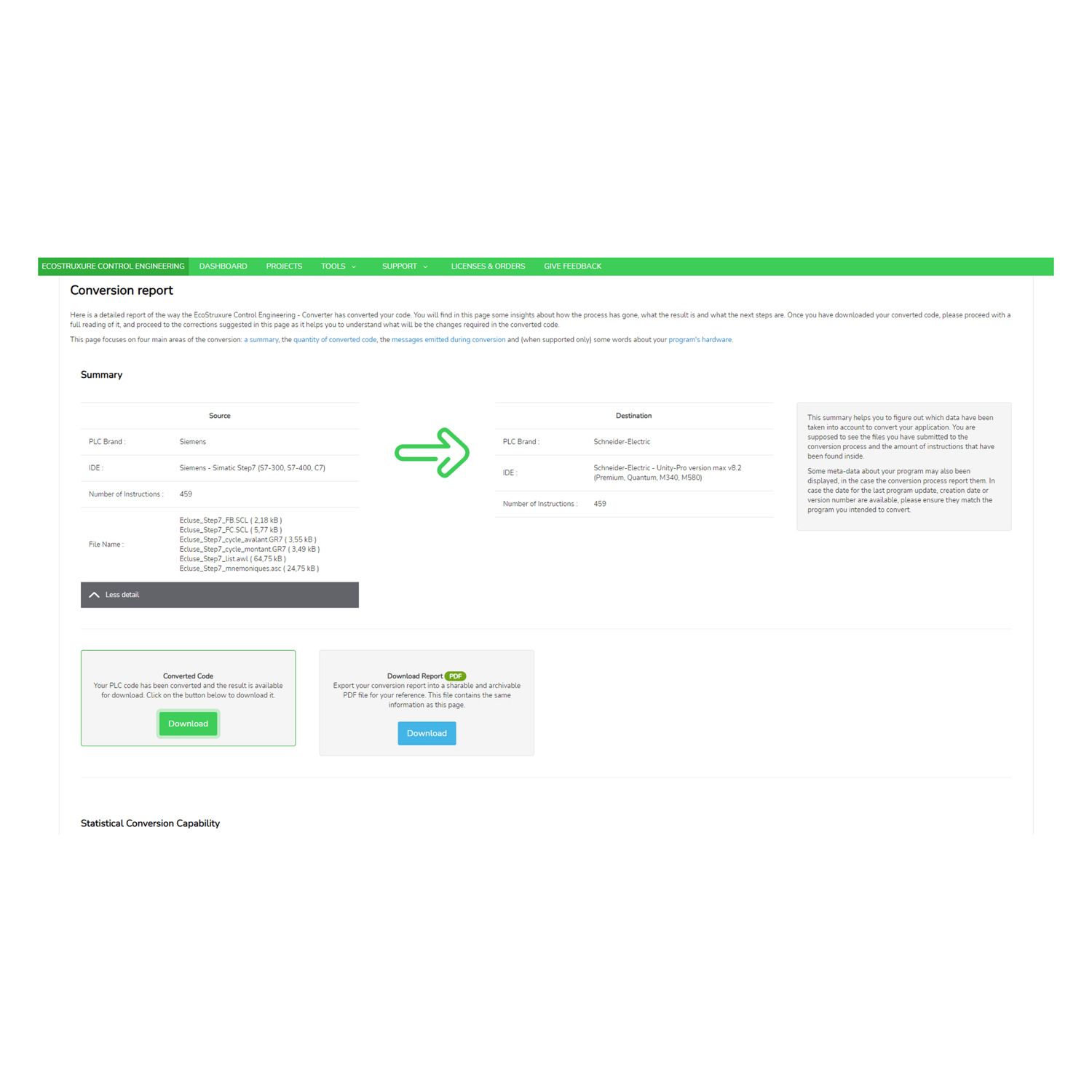 Picture of license, EcoStruxure Control Engineering, converter, one program conversion