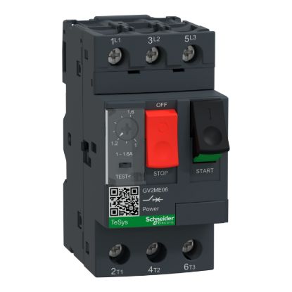 Picture of Motor circuit breaker, TeSys GV2, TeSys Deca, 3P, 1 to 1.6A, thermal magnetic, screw clamp terminals, button control