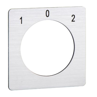 Picture of Legend for cam switch, Harmony K, use Ã˜ 22mm hole mounting heads, 45X45mm, metallic color, marked 1 - 0 - 2, 45Â°