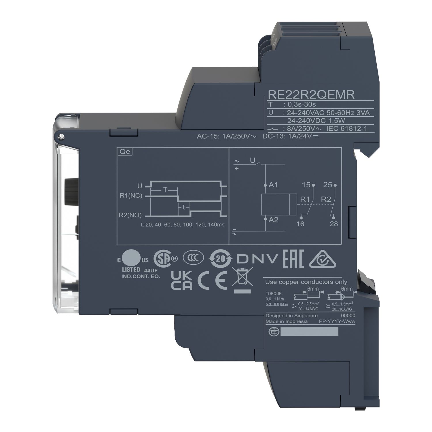Picture of single function relay, Harmony Timer Relays, 8A, 2CO, 0.3sâ€¦30s, star delta, 24...240V AC DC