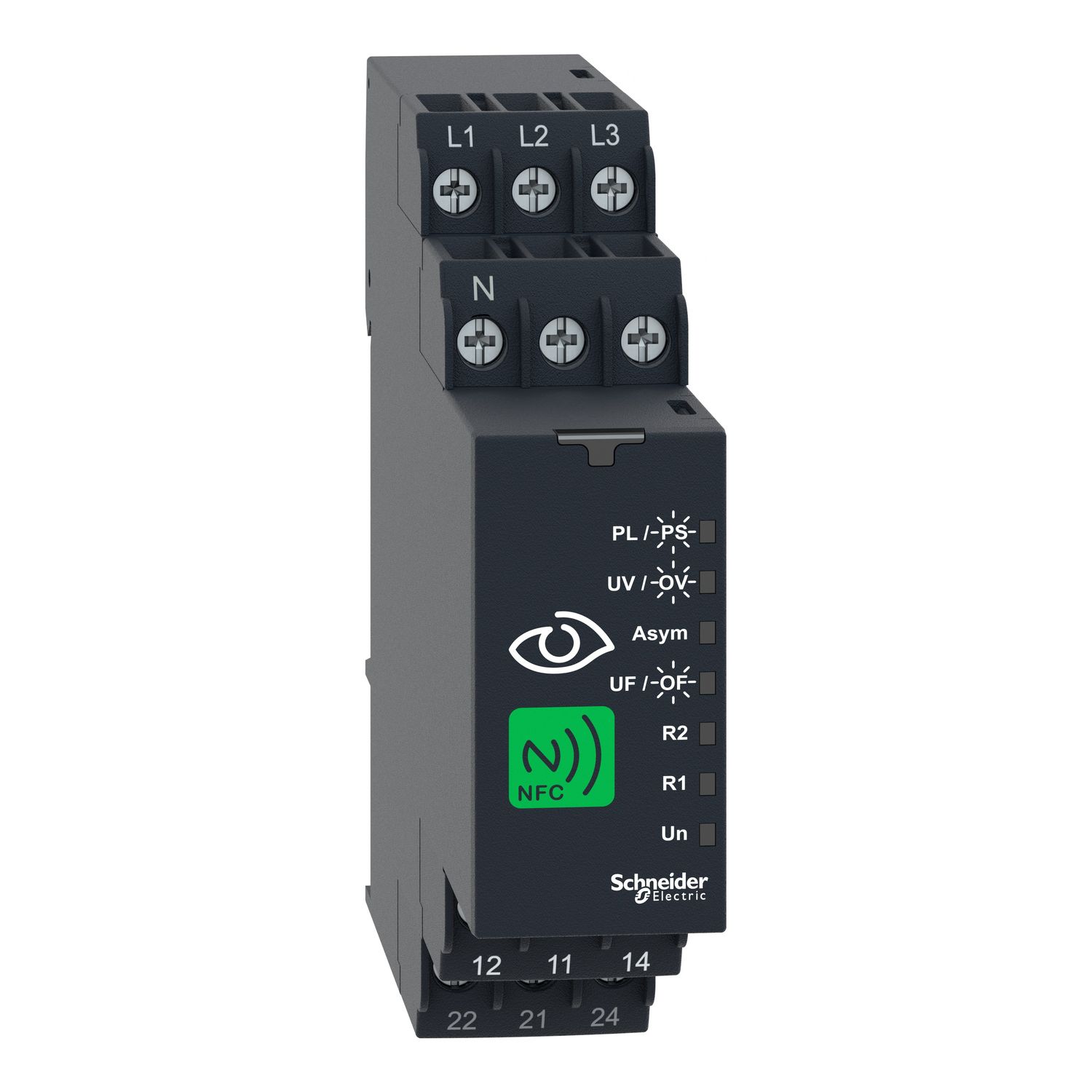 Picture of 3-phase control relay, Harmony Control Relays, 8A, 2CO, overfrequency and underfrequency, 208â€¦480V AC