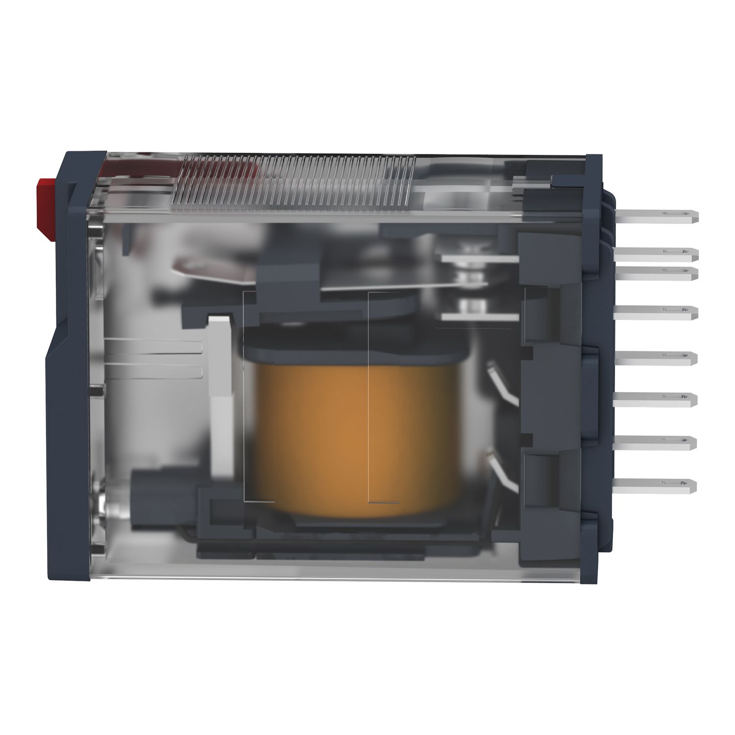 Picture of miniature plug in relay, Harmony Electromechanical Relays, 12A, 2CO, with LED, lockable test but to n, 120V AC