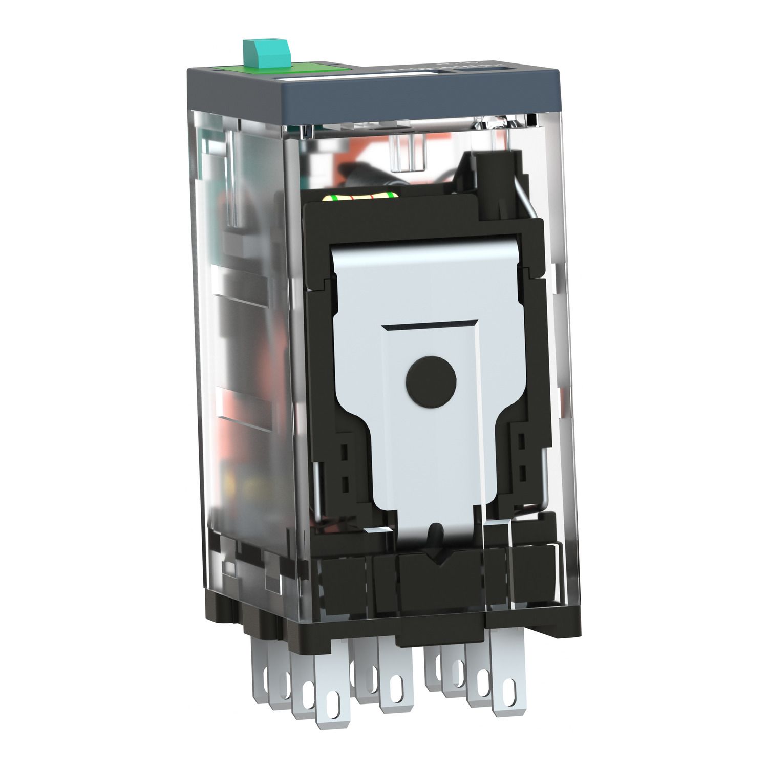 Picture of miniature plug in relay, Harmony Electromechanical Relays, 10A, 3CO, with LED, lockable test but to n, 24V DC
