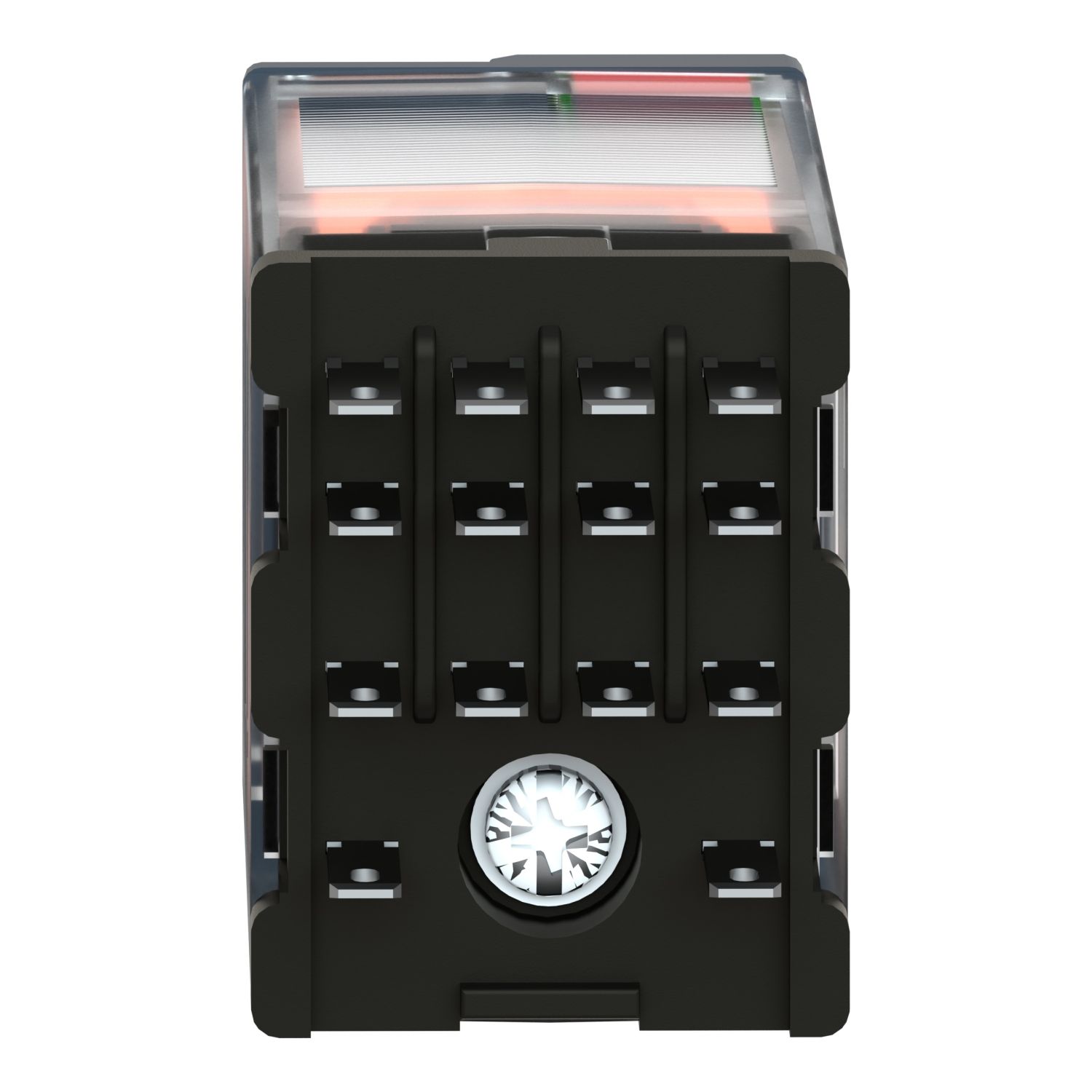 Picture of miniature plug in relay, Harmony Electromechanical Relays, 6A, 4CO, with LED, lockable test but to n, 48V AC