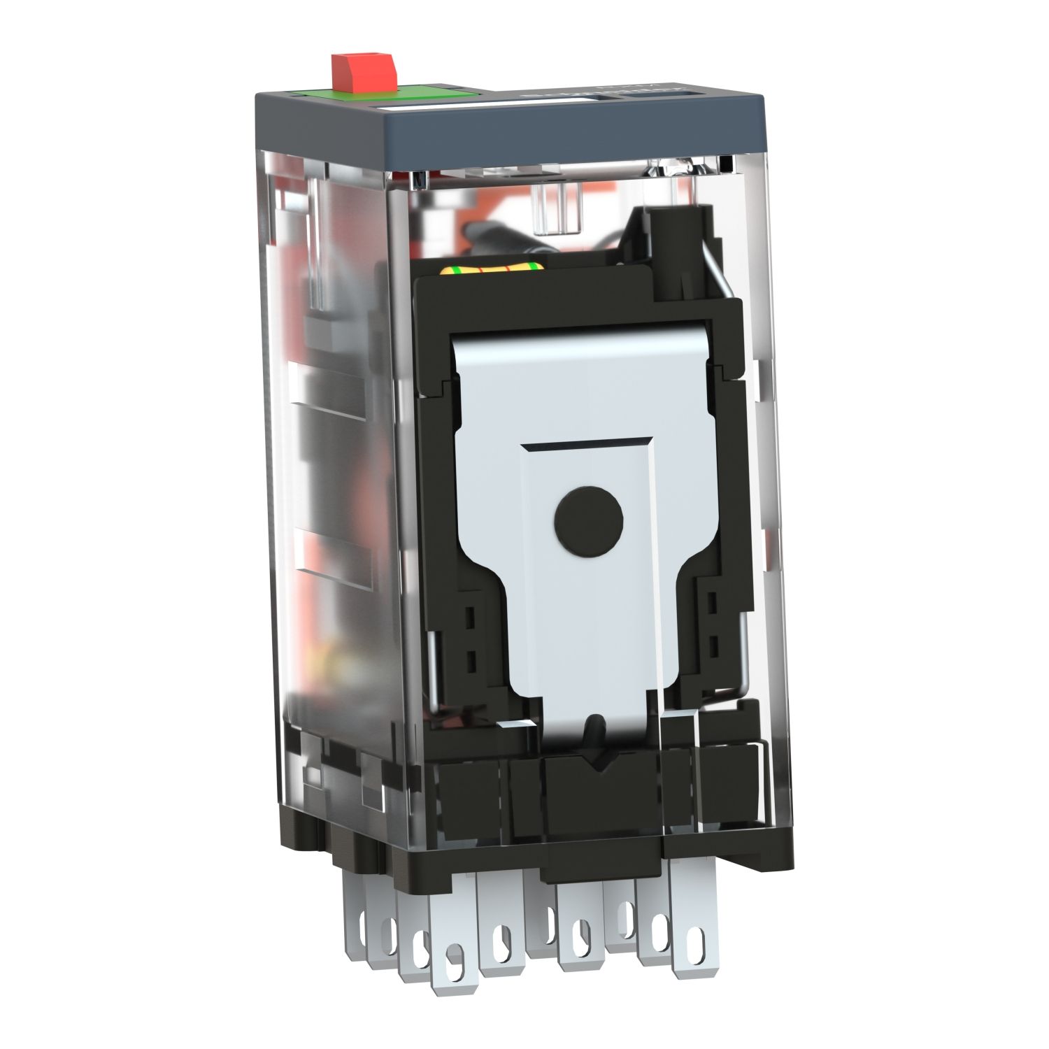 Picture of miniature plug in relay, Harmony Electromechanical Relays, 6A, 4CO, with LED, lockable test but to n, 230V AC