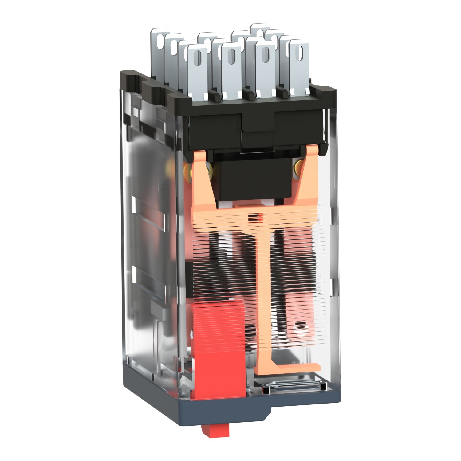 Picture of miniature plug in relay, Harmony Electromechanical Relays, 6A, 4CO, with LED, lockable test but to n, 230V AC