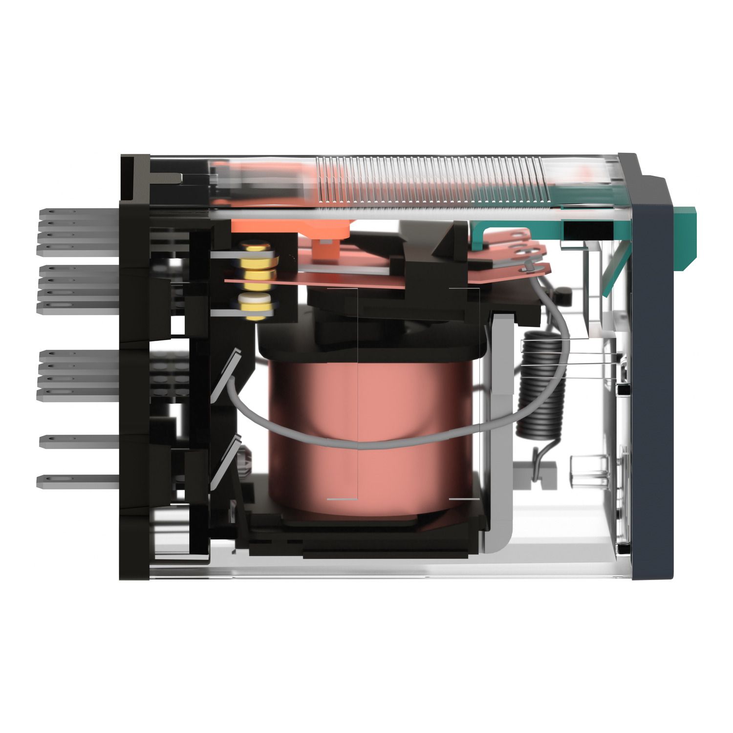Picture of miniature plug in relay, Harmony Electromechanical Relays, 3A, 4CO, lockable test but to n, 24V DC