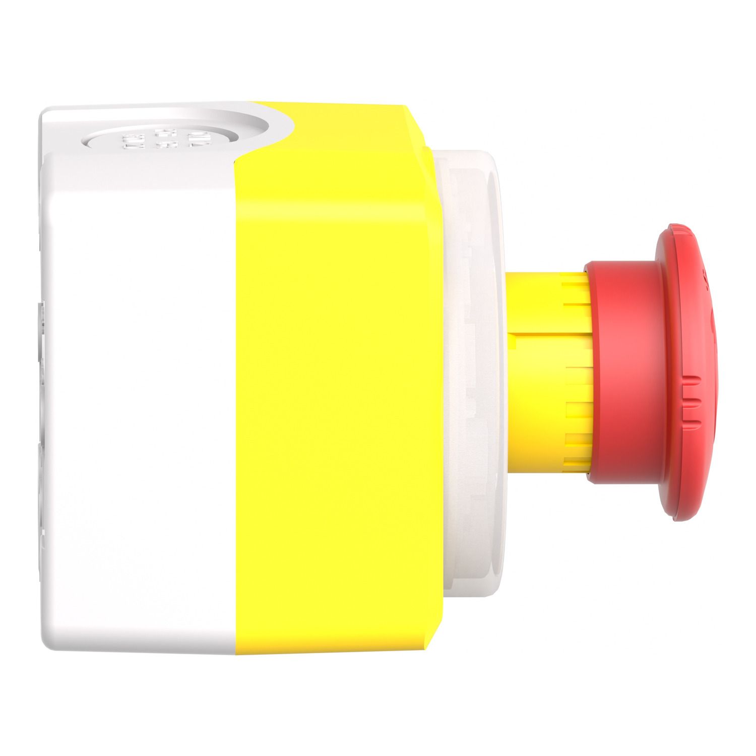 Picture of Control station, Harmony XALD, XALK, plastic, yellow lid, 1 Estop push button 40mm, turn to release, illum ring white red fixed, 1NO 2NC, 24V AC DC