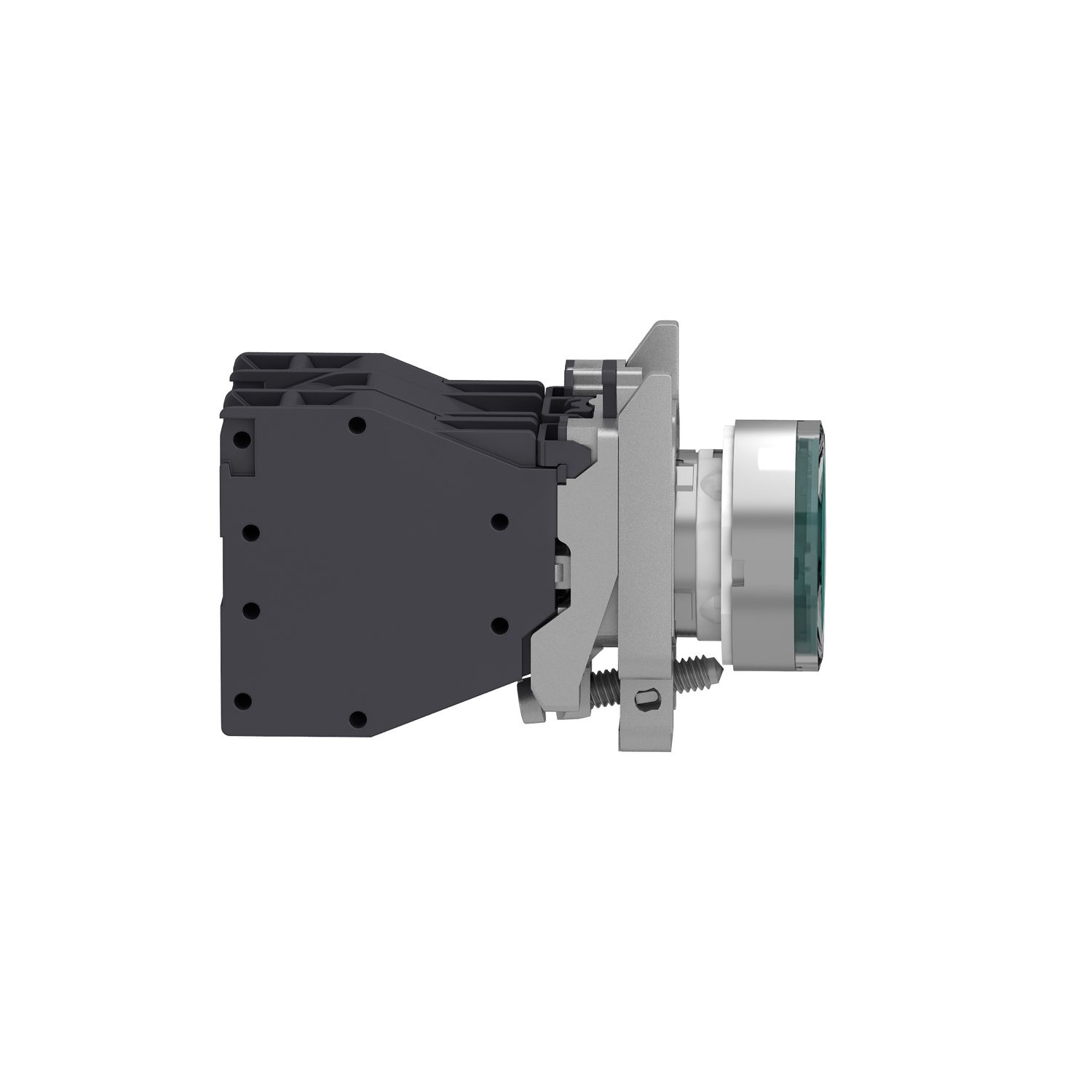 Picture of Complete illuminated push button, Harmony XB4 - ATEX D, metal, green flush, 22mm, spring return, booted, 1NO, 24...254V AC/DC