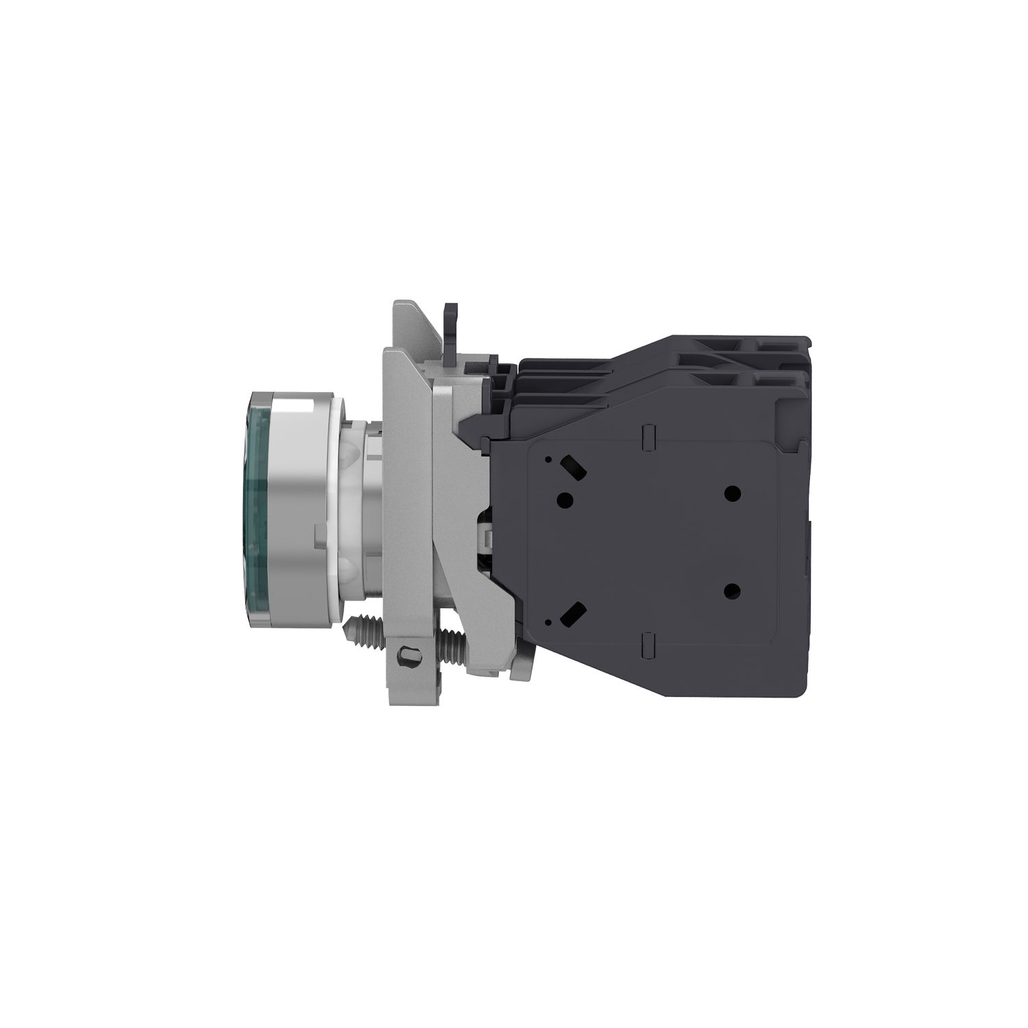 Picture of Complete illuminated push button, Harmony XB4 - ATEX D, metal, green flush, 22mm, spring return, booted, 1NO, 24...254V AC/DC