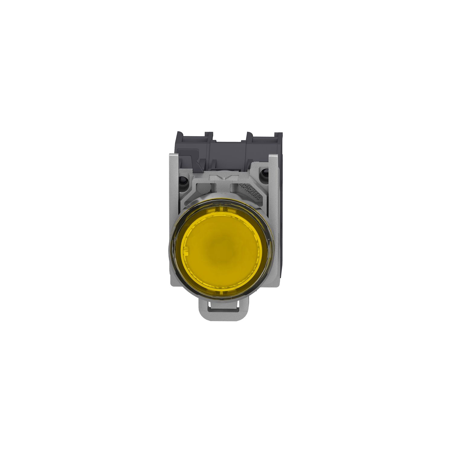 Picture of Complete illuminated push button, Harmony XB4 - ATEX D, metal, yellow flush, 22mm, spring return, booted, 1NO, 24...254V AC/DC