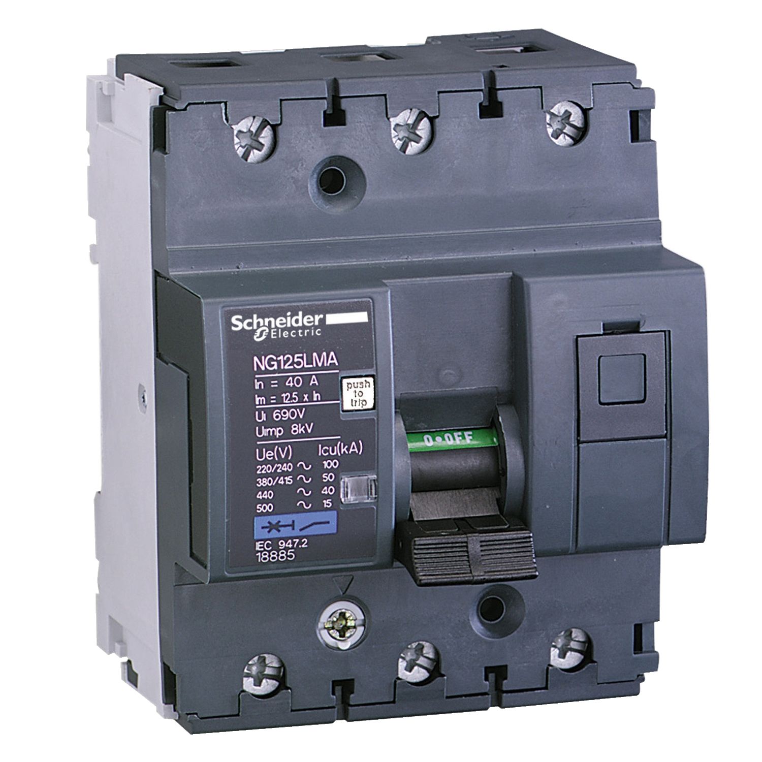 Picture of Miniature circuit breaker (MCB), Acti9 NG125LMA, 3P, 16A, MA curve, 50kA (IEC/EN 60947-2)