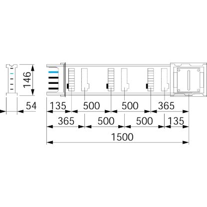 Picture of Horizontal distribution length, Canalis KSA250, aluminium, 100/160/250A, fixed length 1.5m, 6 outlets, 3L+N+PE, RAL9001