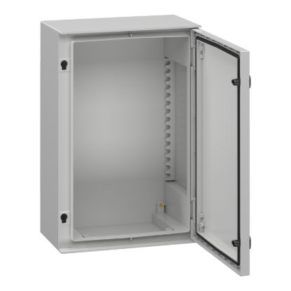 Picture of Wall mounted polyester enclosure, Thalassa, Thalassa PLM, plain door, 647x436x250mm, IP66, IK10, RAL 7035