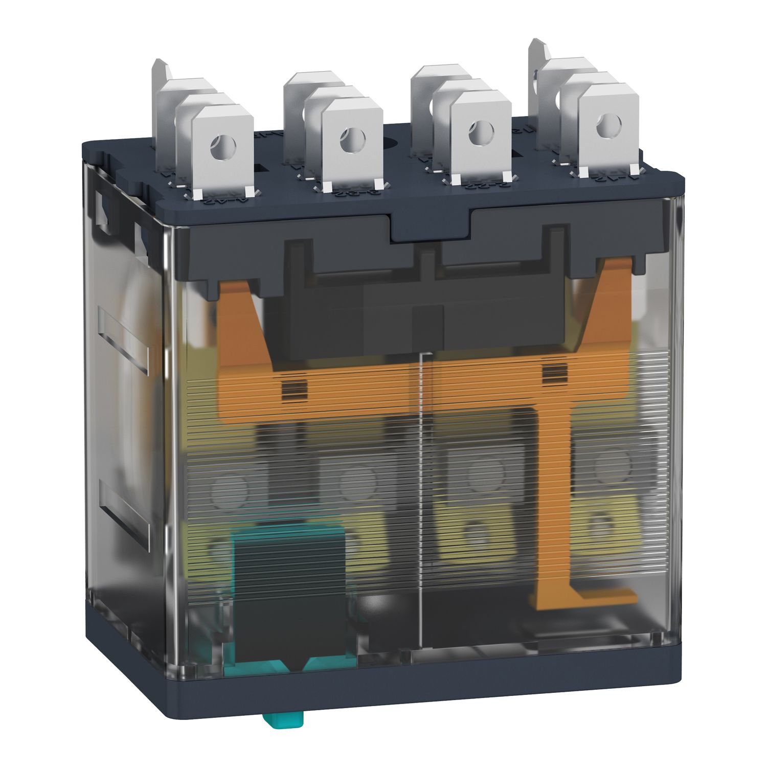 Picture of plug-in relay, Harmony electromechanical relays, 15A, 4CO, with LED, lockable test button, 24V DC