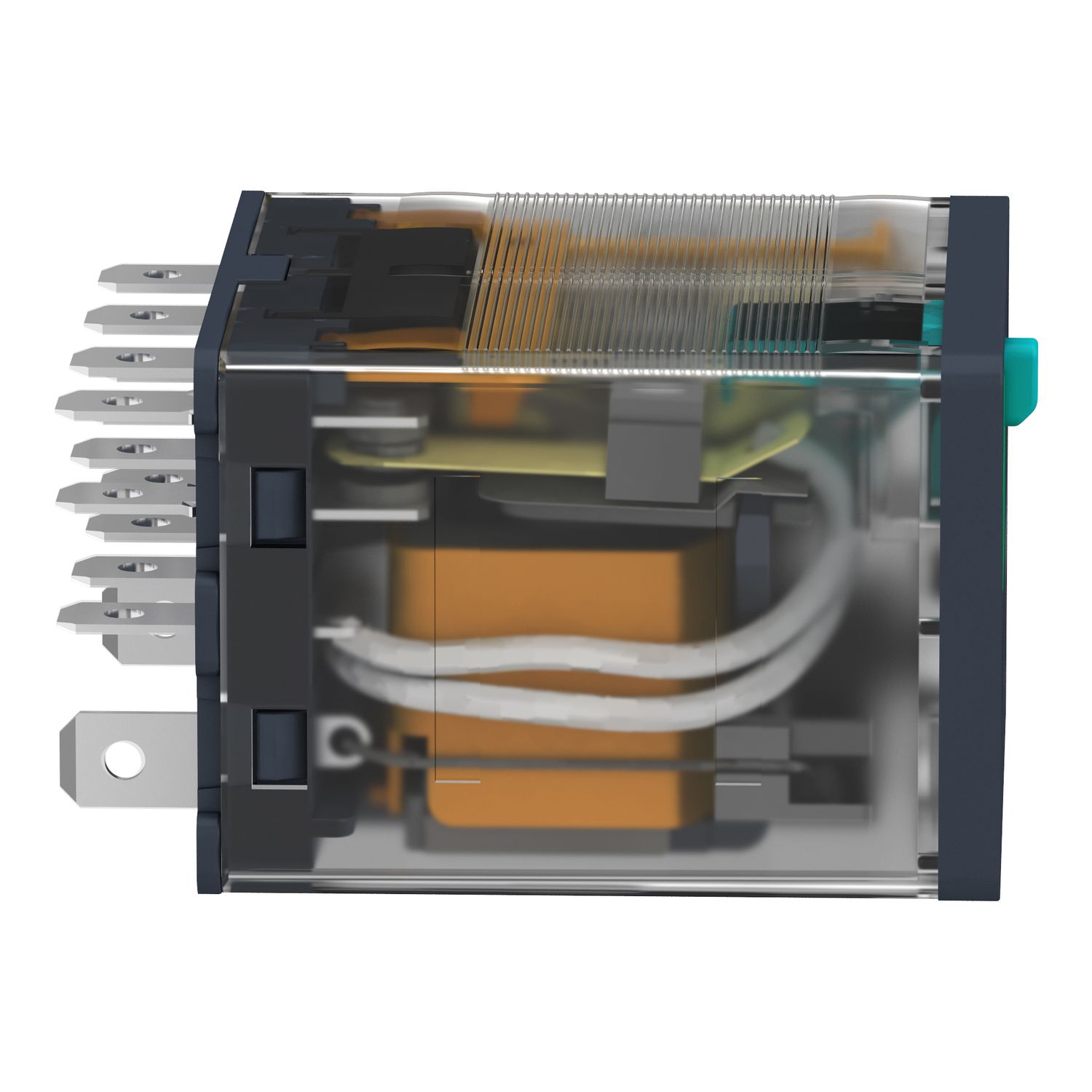 Picture of plug-in relay, Harmony electromechanical relays, 15A, 4CO, with LED, lockable test button, 24V DC
