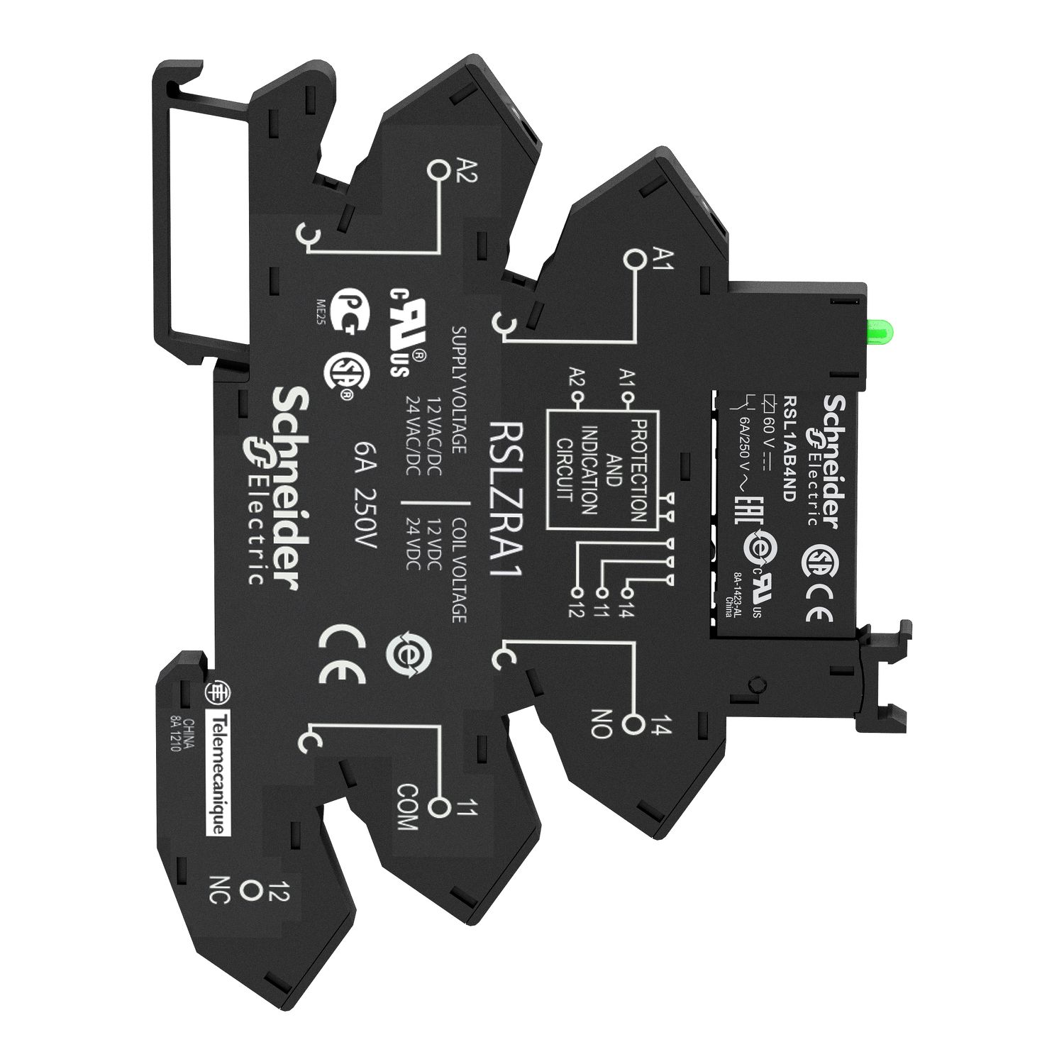 Picture of slim interface relay, Harmony Electromechanical Relays,  pre assembled, 6A, 1CO, with LED, spring terminals, 24V AC/DC